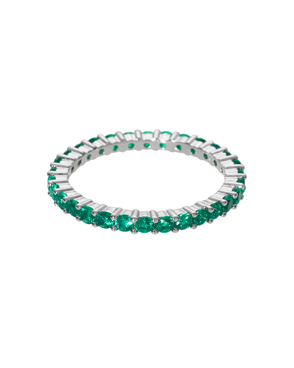 Кольцо тонкая дорожка, зеленые камни