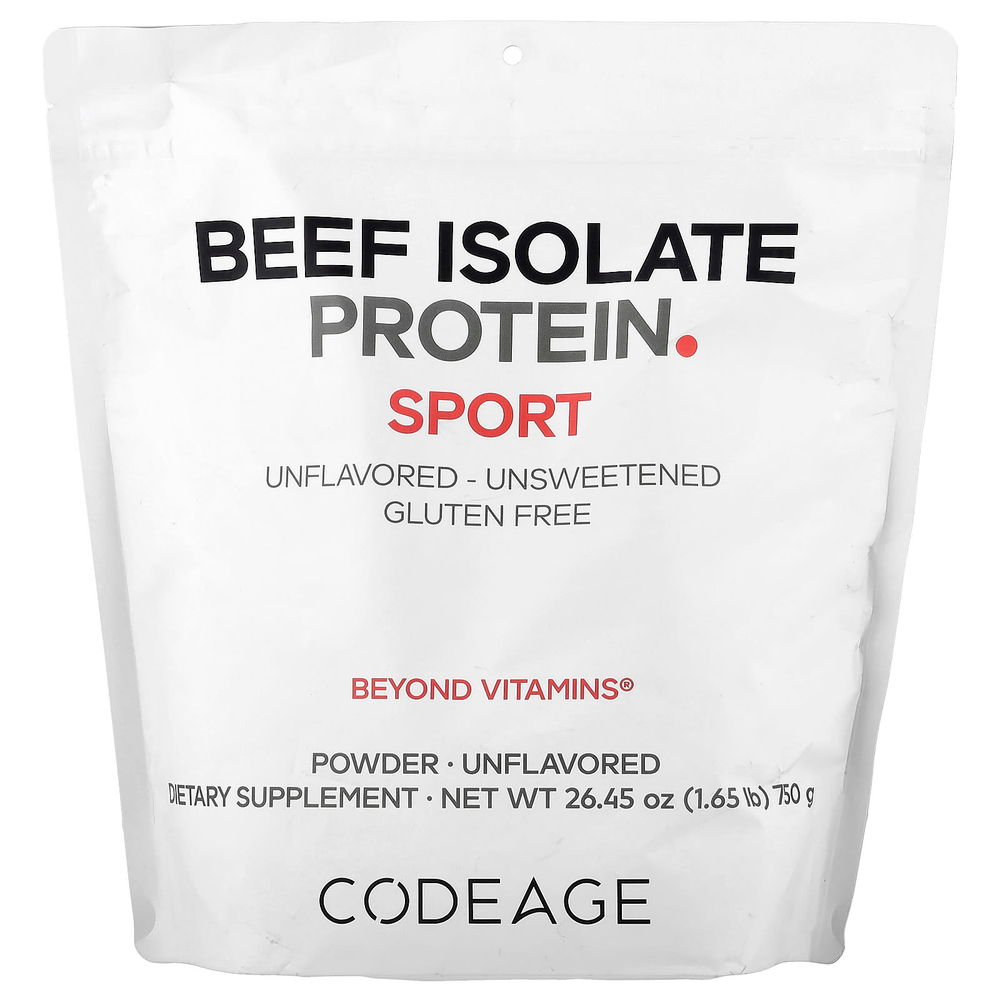 Codeage, Sport, говяжий изолят протеина в порошке, без добавок, 750 г (1,65 фунта)