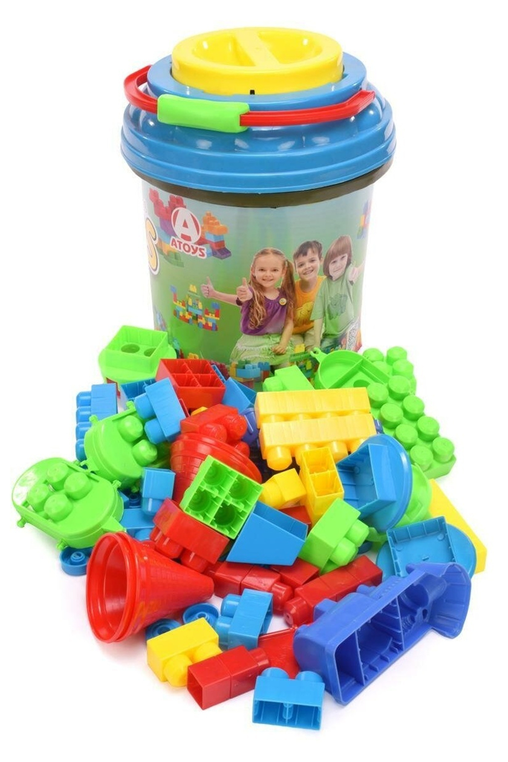 Пластмассовый игрушечный набор "Конструктор ведро 72 детали"