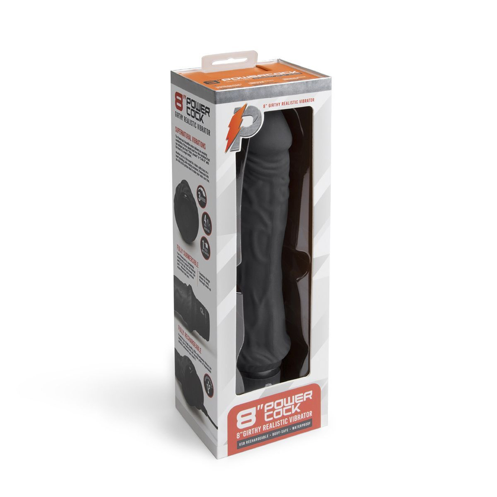 Черный вибратор-реалистик 8  Girthy Realistic Vibrator - 24,5 см.