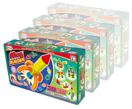 Магнитный конструктор СТРОИТЕЛЬ. Базовый 30 дет + Колесная база. Комплект на группу