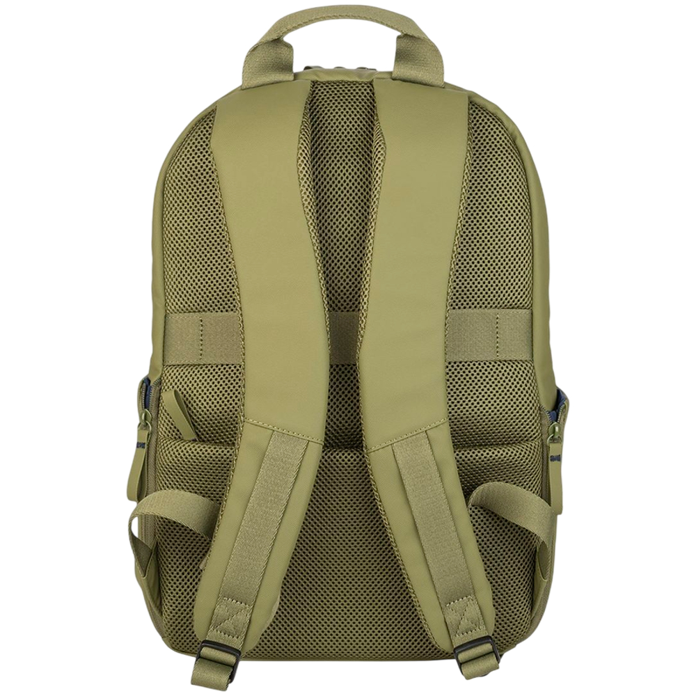 The Laser backpack for 15.6" laptops and 16" MacBooks, made from water-resistant resin-coated fabric obtained from recycled plastic, features a compact design and excellent pocket organization.