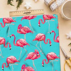 Ткань барби розовые фламинго на лазурном берегу