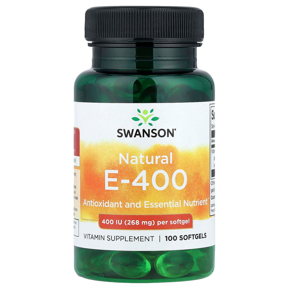 Swanson, E-400, натуральный витамин E, 268 мг (400 МЕ), 100 капсул