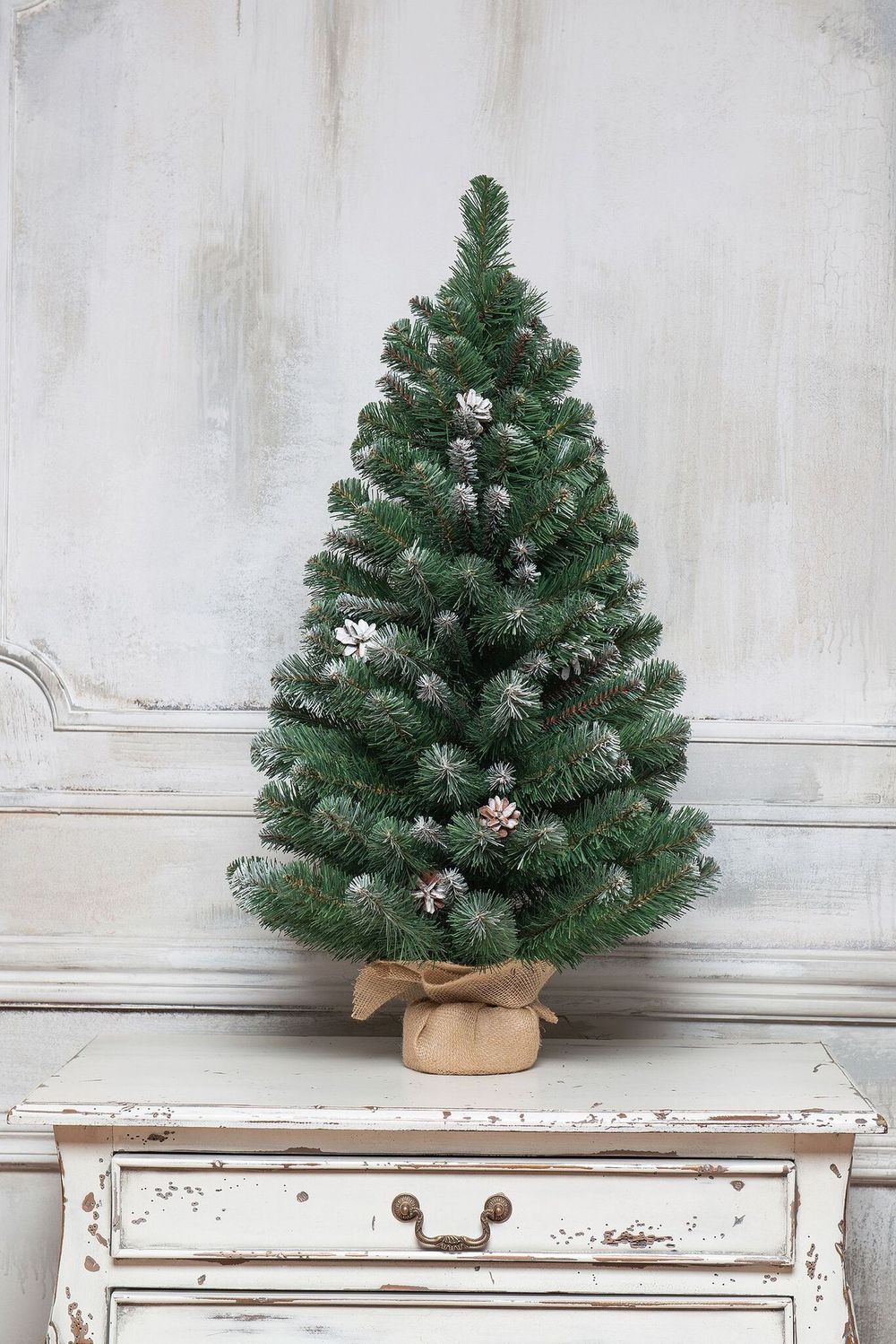 Настольная заснеженная елка с шишками «Снежная королева» (пвх) от 45 см до 90 см