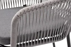 "Марсель" стул плетеный из роупа, каркас алюминий темно-серый (RAL7024) муар, роуп светло-серый круглый, ткань светло-серая