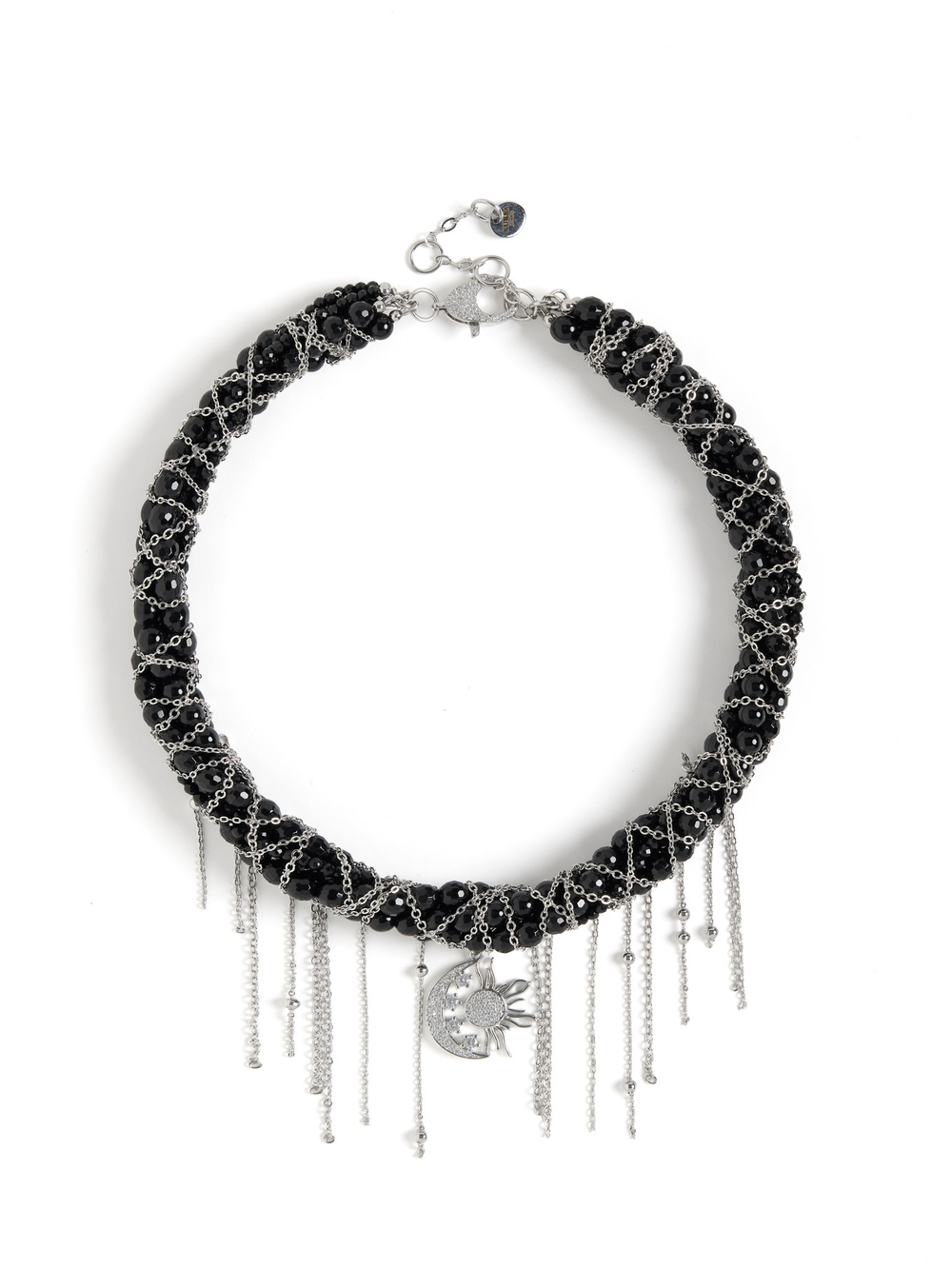 Колье "Sun And Moon" из черного агата и турмалина Silver