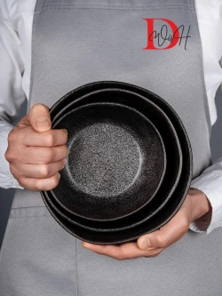 Набор из 6 тарелок мятый фарфор черная глубокая 550 мл