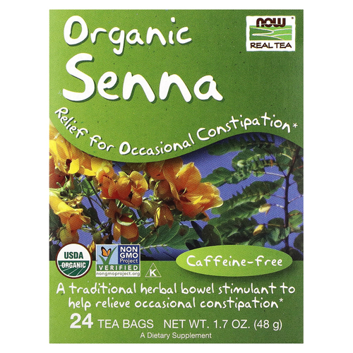 NOW Foods, Real Tea, органический чай сенна, без кофеина, 24 чайных пакетика, 48 г (1,7 унции)