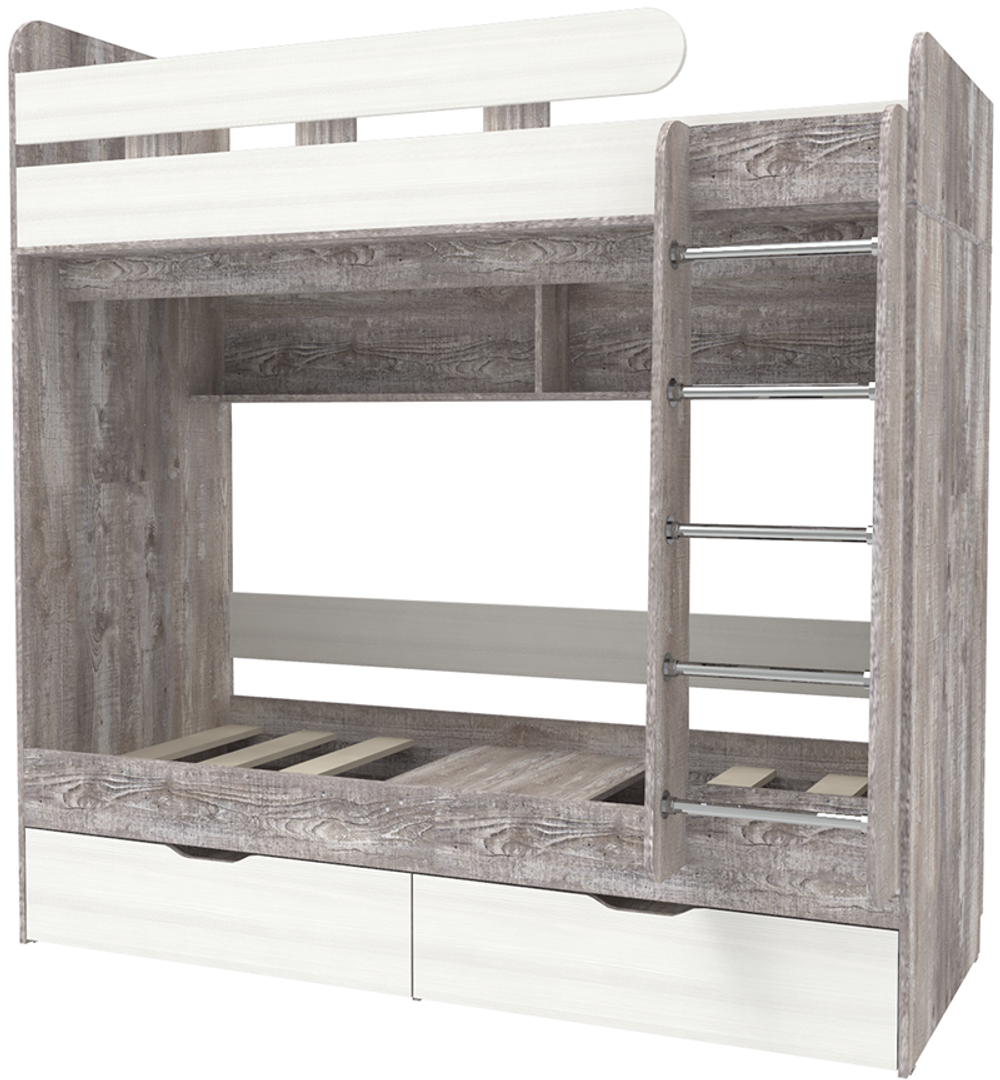 Двухъярусная кровать КарИВи Юниор 5 80х190 Бетон Белое Дерево