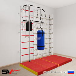 Шведская стенка Sv Sport 57650 (Турник стандарт/Брусья/Канат/Трапеция/Цепь/Мешок 15кг/Мат 2м/Канатный лаз)