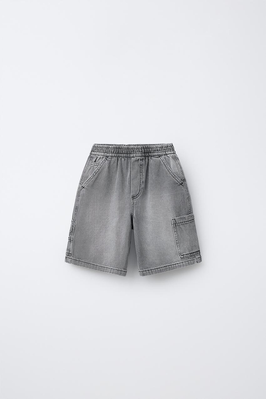 ZARA ДЖИНСОВЫЕ ШОРТЫ BAGGY CARPENTER, СЕРЫЙ