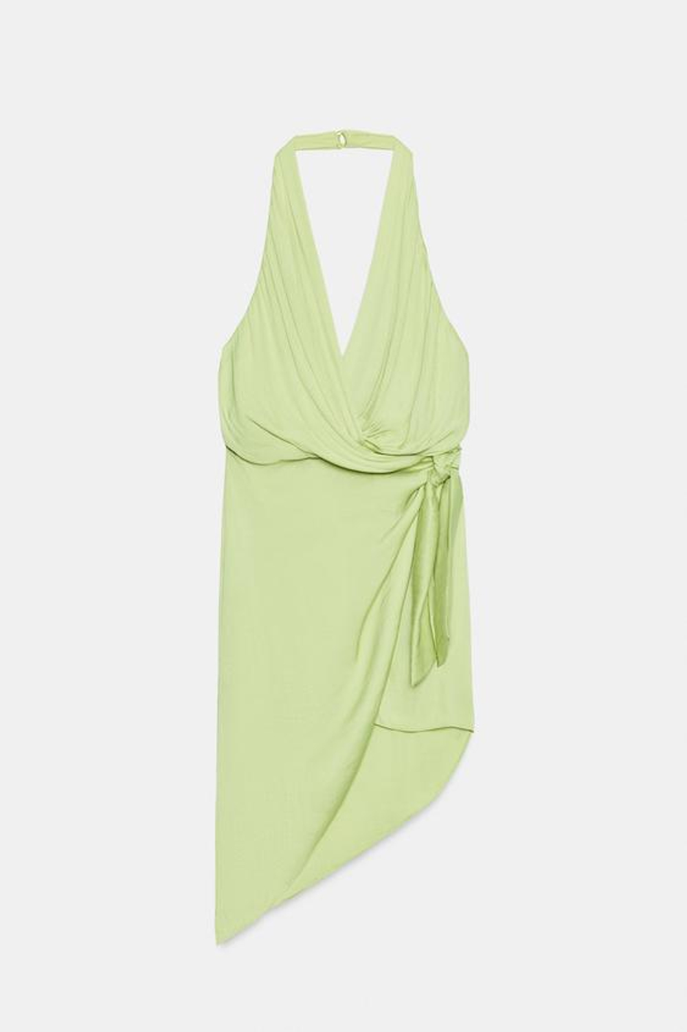 ZARA АТЛАСНОЕ ПЛАТЬЕ АСИММЕТРИЧНОГО КРОЯ С УЗЛОМ, ЗЕЛЕНЫЙ