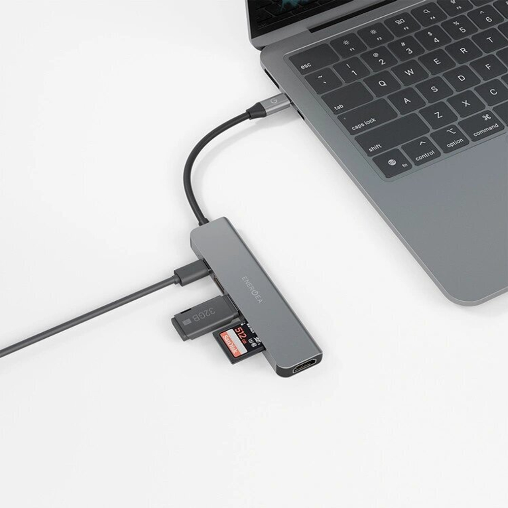 Разветвитель (Хаб) EnergEA AluHUB HD PRO2 6-in-1 Superspeed Aluminium USB-C 60W, Gunmetal (HUB-HD3-GUN)