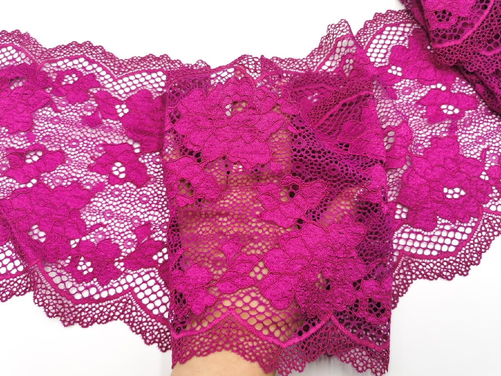 Эластичное кружево, 21см, фуксия, (Артикул: EK-1015P), м
