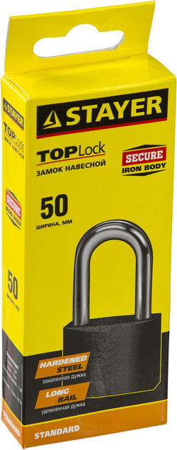 STAYER 50 мм, удлиненная дужка, навесной замок (37160-50-1)
