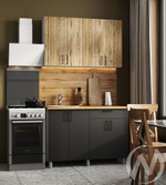 Кухня Грейс 1.2м (корпус белый/дуб канадский; карбон вулкан) 26мм дуб вотан