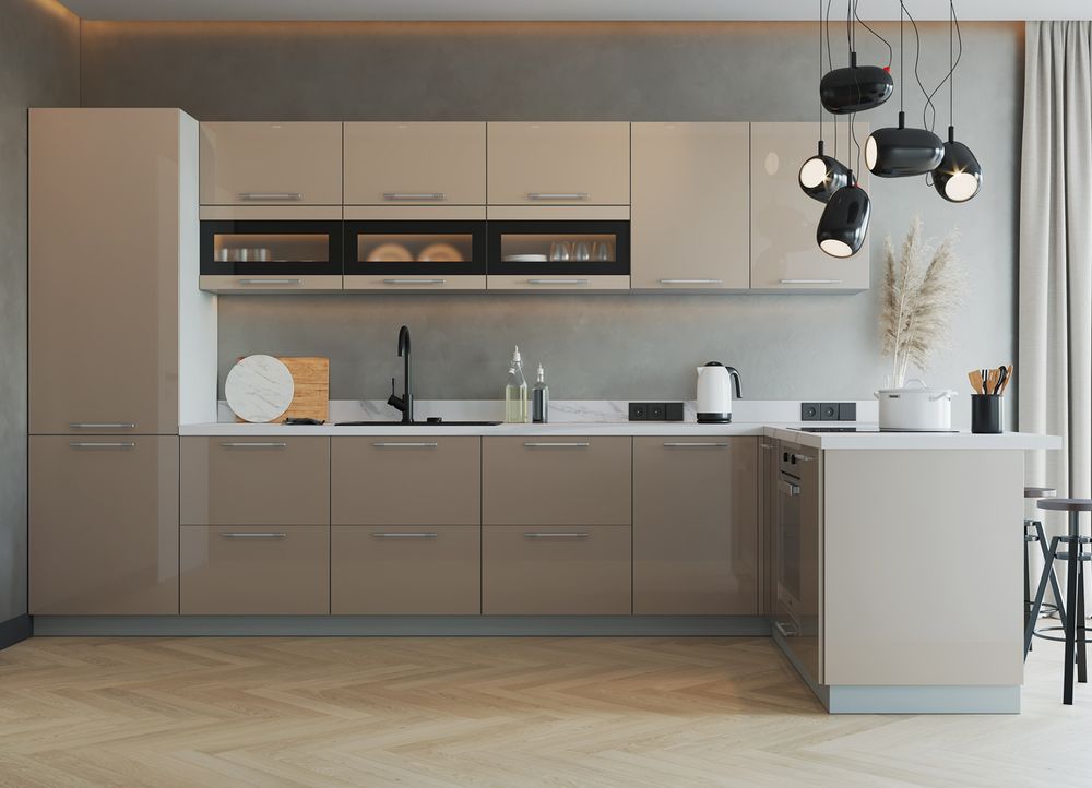 Модульный кухонный гарнитур «Олива» 1800/3400 (Кофе с молоком), ЛДСП, ДСВ Мебель