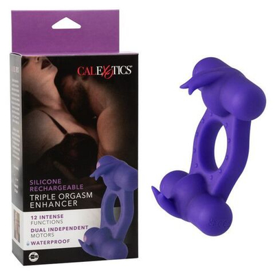 Фиолетовое эрекционное виброкольцо с двумя моторами Silicone Rechargeable Triple Orgasm Enhancer (Цвет: фиолетовый)
