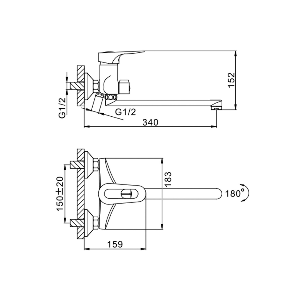 Смеситель для ванны и раковины 40к F22004 FRAP (L излив, лейка 1 реж, хром, латунь)