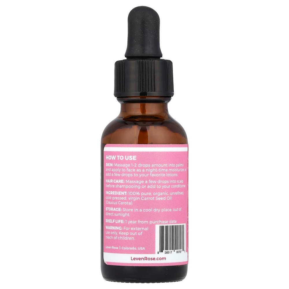 Leven Rose, 100% чистое и органическое, масло семян моркови, 30 мл (1 жидк. унц.)