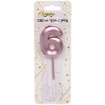 Свеча для торта Цифра Волшебство «6» 12 см, розовое золото