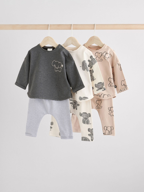 Лонгслив и легинсы в комплекте для малышей Next E48-113, 3 шт., Бежевый, Серый