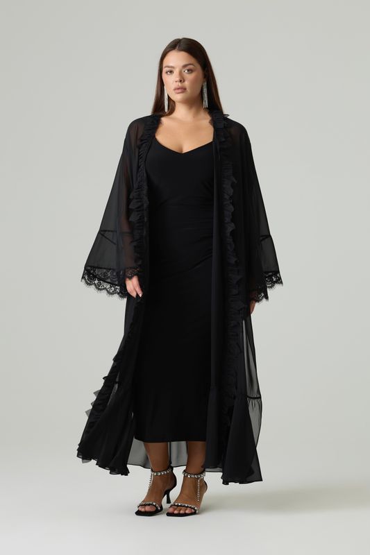 Накидка из шифона с кружевом, черный