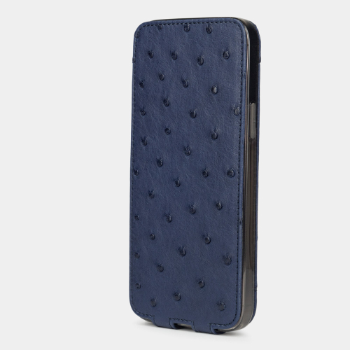 Чехол для iPhone 14 Pro Max из кожи страуса, синего цвета