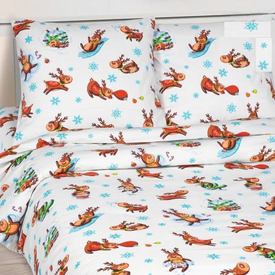 Полуторный комплект детского постельного белья Оленята поплин