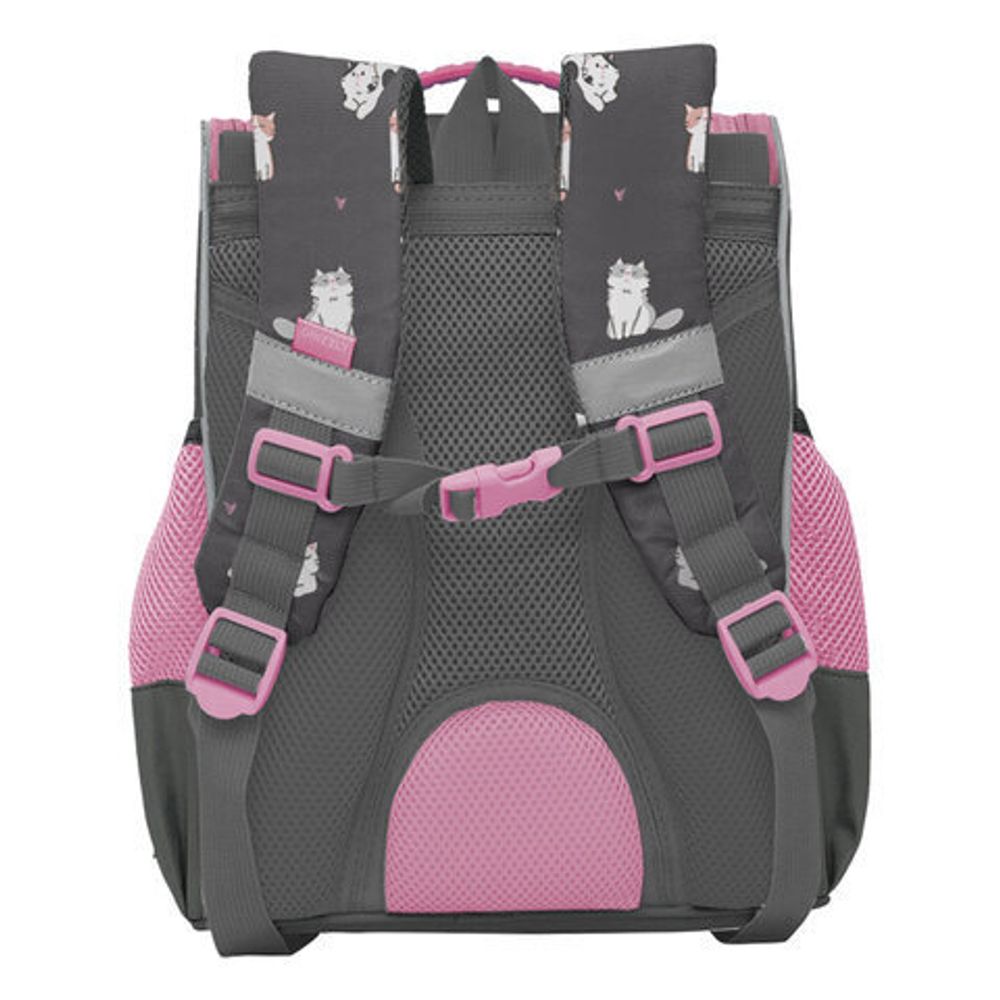 Ранец GRIZZLY анатомическая спинка, с мешком для обуви, для девочек, "CATS", 33х25х13 см, RAm-384-9/1