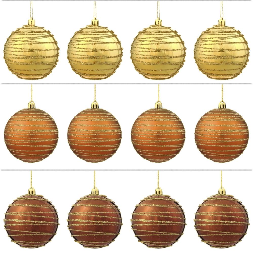 GAEM Набор из 12шт, Украшение новогоднее Шар "Спираль золотистая", D8 см, L35 W28 H21 см
