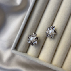 Серьги бижутерия "Белая Сакура" с натуральным жемчугом