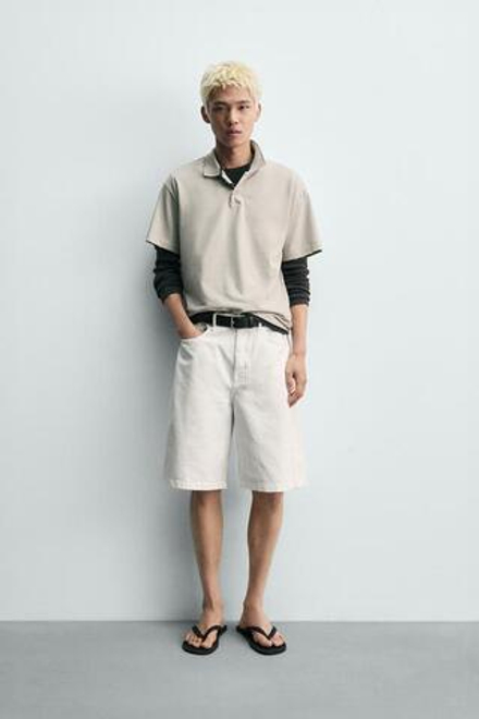 ZARA ШОРТЫ BAGGY FIT, БЕЛЫЙ