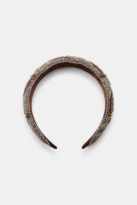 ZARA МЯГКАЯ ПОВЯЗКА НА ГОЛОВУ С БУСИНАМИ, РАЗНОЦВЕТНЫЙ