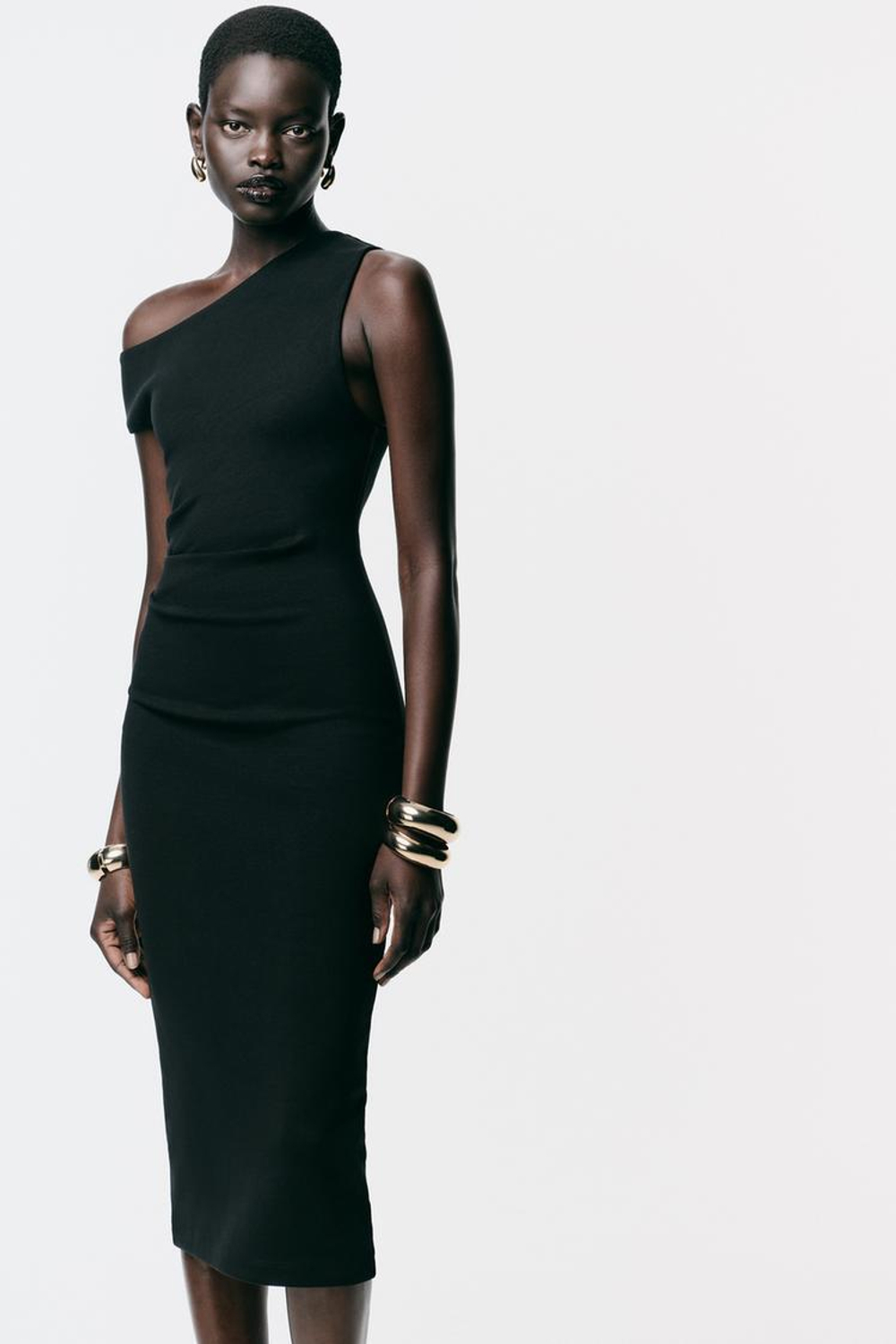 ZARA ПЛАТЬЕ МИДИ СО СБОРКАМИ, ЧЕРНЫЙ