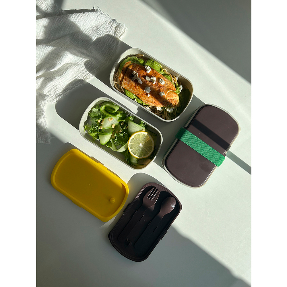 Ланч-бокс с приборами food time, 1 л, серый