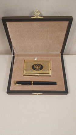 Набор "Гербовый" №21 визитница (Златоуст), ручка перьевая