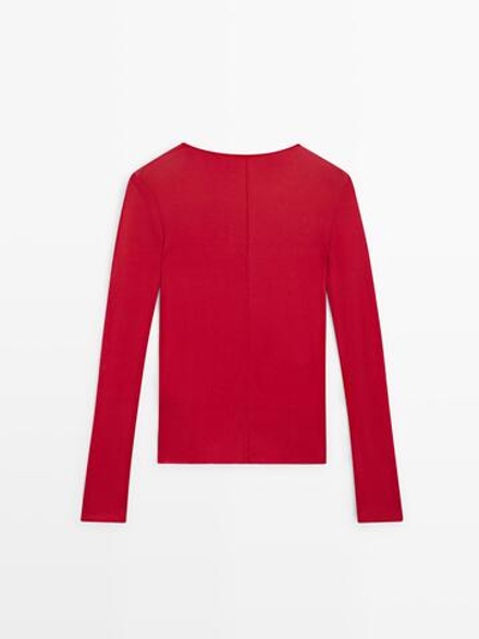 Massimo Dutti Шелковая футболка с длинными рукавами, красный