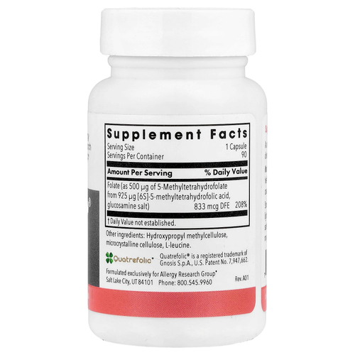 Allergy Research Group, фолат QuatreActiv®, 90 вегетарианских капсул (833 мкг в 1 капсуле)
