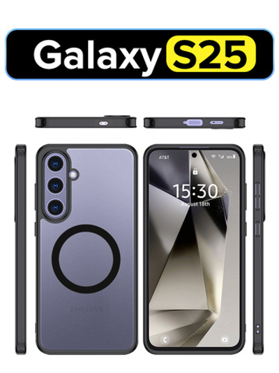 Чехол с Магсейф для Samsung Galaxy S25 прозрачный матовый с черным бортом WLONS