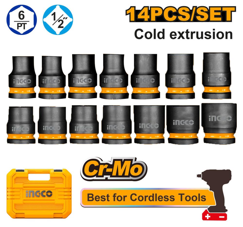 Набор торцевых ударных головок INGCO HKISSD12141 INDUSTRIAL 1/2&quot; 10-27 мм 14 шт.