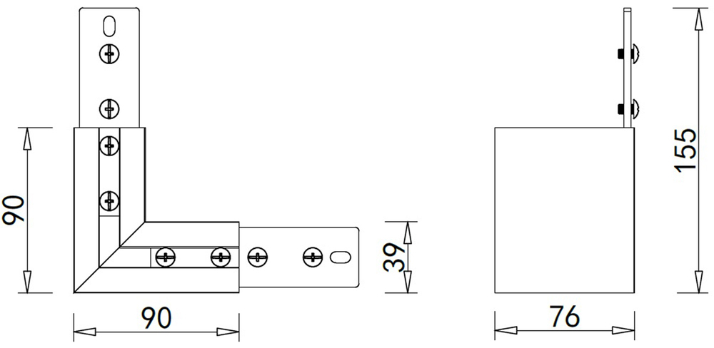 L-образный угол-соединитель для подвесного/накладного/встраиваемого магнитного шинопровода