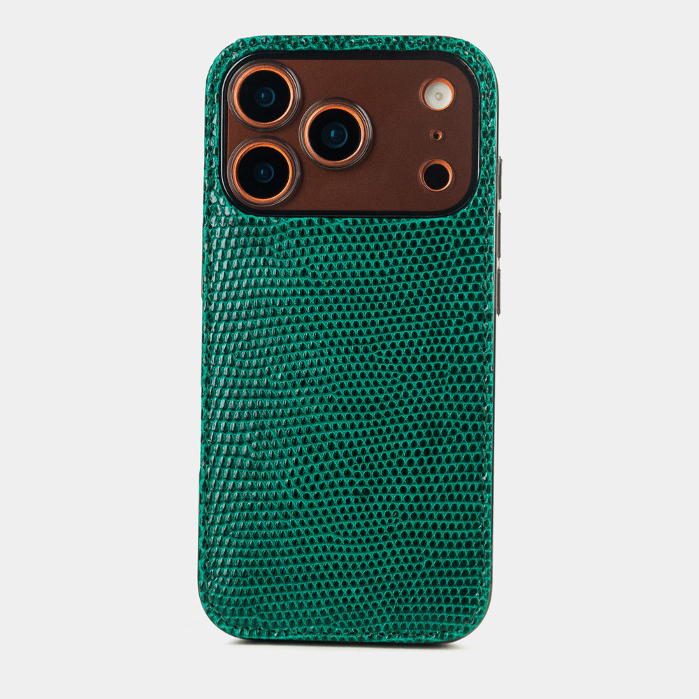 Чехол-накладка для iPhone 17 Pro из кожи ящерицы, зеленого цвета