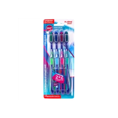 Зубная щетка средней жесткости, с чисткой языка, гибкая, КОМПЛЕКТ 4 шт., LAIMA DENT, 609323