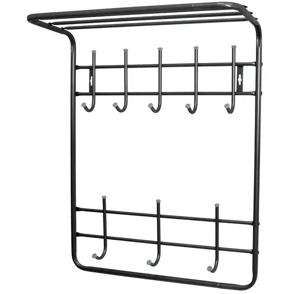 Вешалка настенная 2-х ярусная с полкой, 8 крючков, Черный, ВПТ8