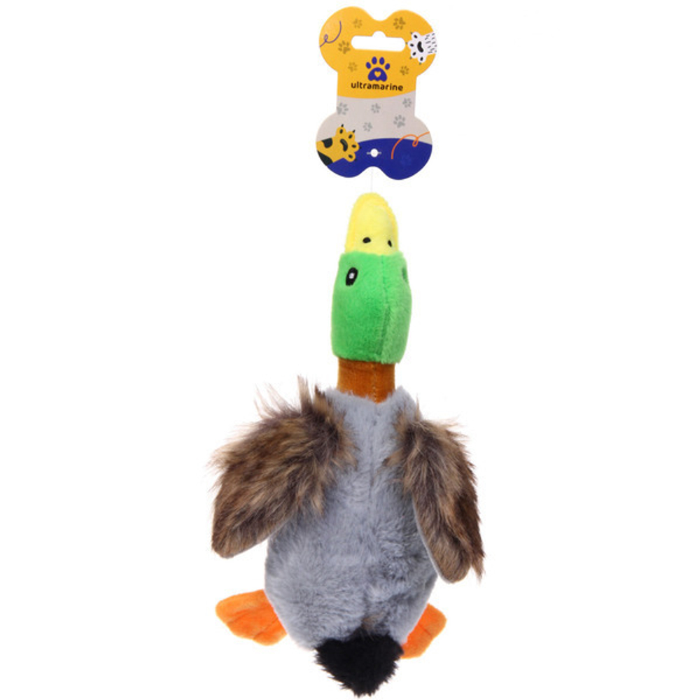 Игрушка для собак средних и крупных пород «ЗООГРАД», пушистая утка с канатами, с пищалкой , 26см (лейбл)