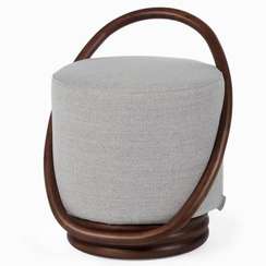 Пуф с ручкой Riot 46х55 см, серая ткань, орех