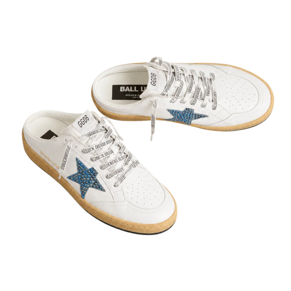 Женские Golden Goose Ball Star Sabot in White Nappa with Blue Crystal Star