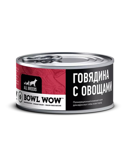 Влажный корм Bowl Wow для собак, говядина с овощами - 100 г
